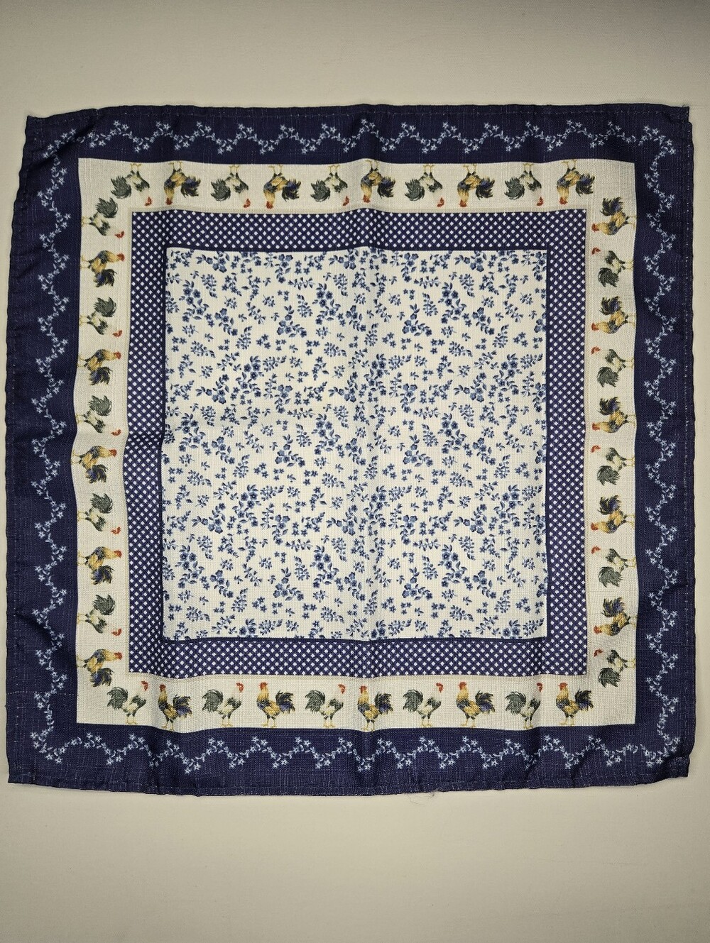 Blue & White Floral Rooster Square Bandana